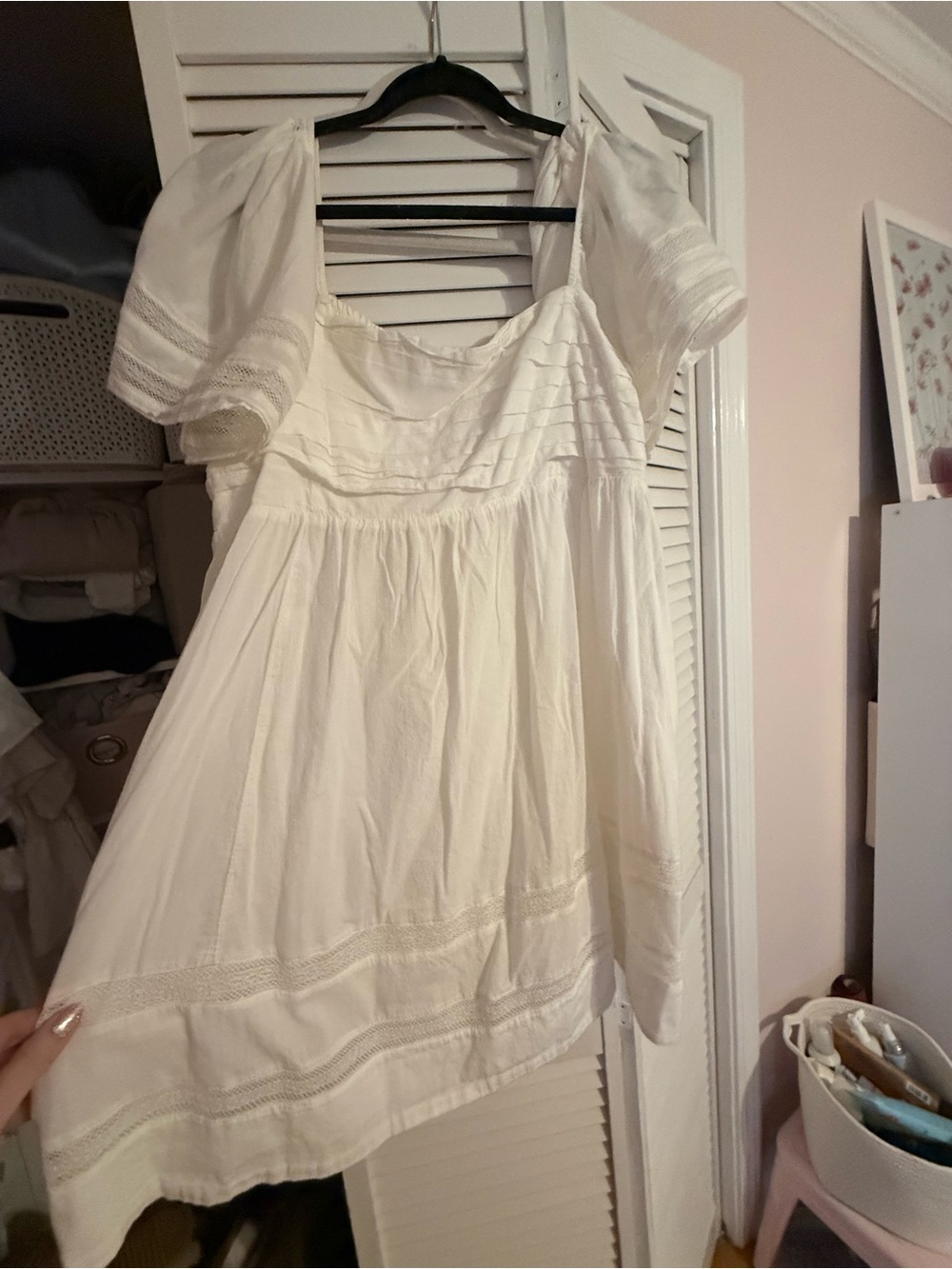 Abercrombie & Fitch White Puff Sleeve Mini Dress petite length